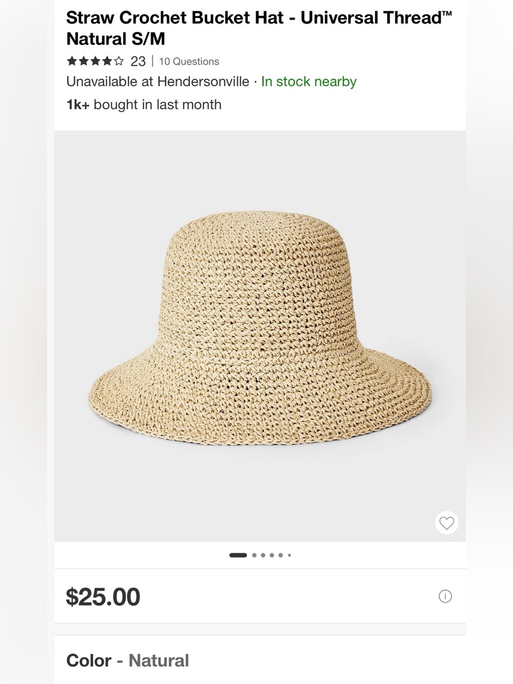 Universal Thread Straw Crochet Bucket Hat size Small/medium
